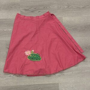 Vintage Surrey Frog on Lily Pad Embroidered Retro Wrap Apron Pink One Size